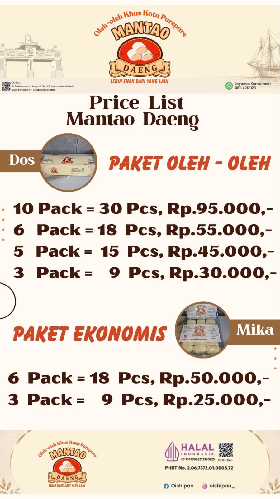 Price list Mantao Daeng